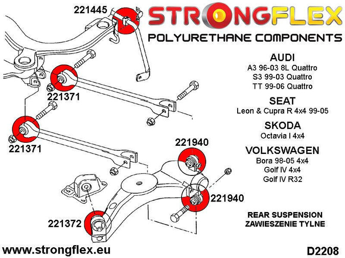Zestaw tylnego zawieszenia SPORT A3 / S3 / RS3 TT / TTS / TTRS Leon Octavia Bora Golf New Beetle (97-10)