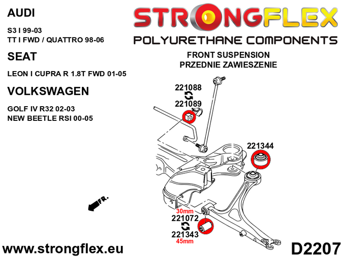 Tuleja wahacza przedniego przednia 45mm SPORT A3 / S3 / RS3 TT / TTS / TTRS Golf New Beetle (97-10) Leon