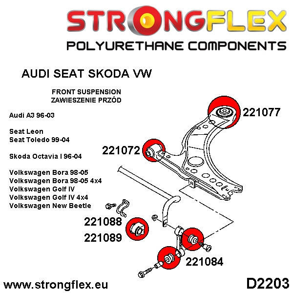 Zestaw zawieszenia przedniego SPORT A3 / S3 / RS3 Leon Toledo Octavia Bora Golf New Beetle (97-10)