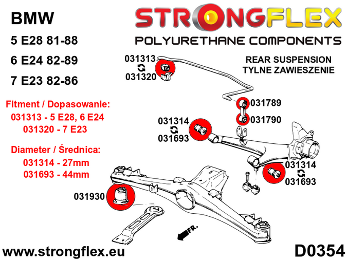Tuleja stabilizatora przedniego / tylnego SPORT Seria 3 Seria 6 E114 / E115 Neue Klasse (62-77) E3 / E9 (68-77) Seria 5 Seria 7