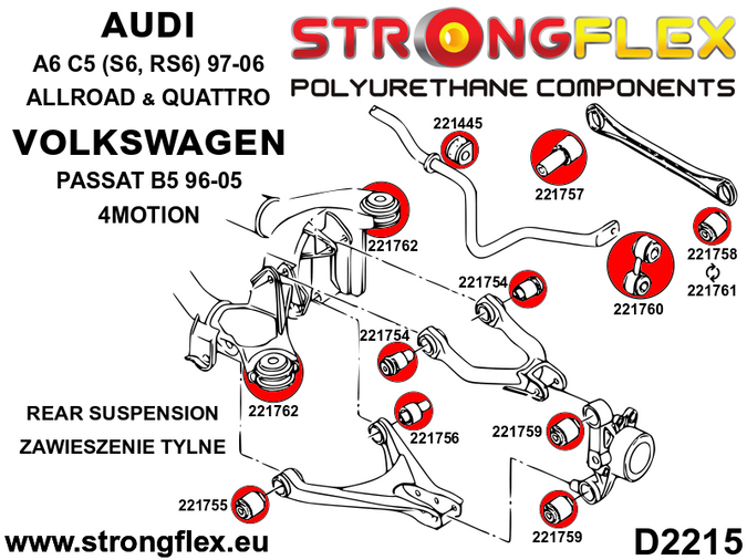 Tuleja stabilizatora tylnego 80 / 90 / S2 / RS2 A3 / S3 / RS3 TT / TTS / TTRS A6 / S6 / RS6 A4 / S4 / RS4 Leon Octavia Bora Golf Passat Exeo (08-13) New Beetle (97-10)